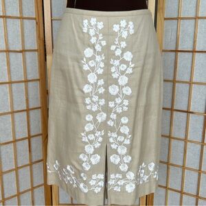 LOFT Linen Blend Embroidered Skirt